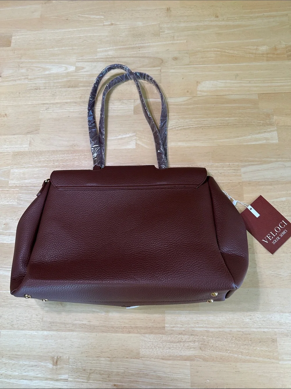 VELOCIO Brown Pebbled Tote with Flap and Tassel